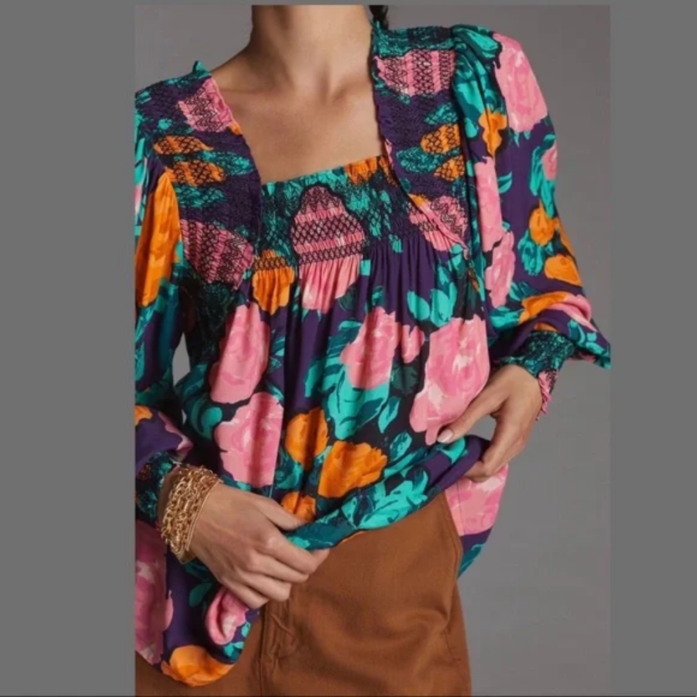 Nwot Plenty by Tracy Reese Puff-Sleeved Floral Blouse xs - Picture 1 of 14